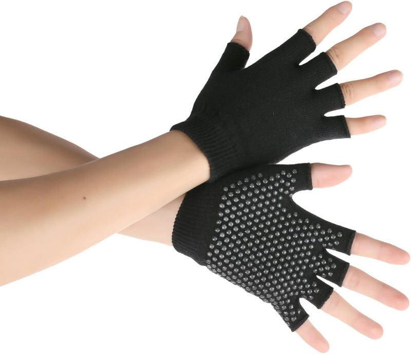YL traV YL TRD V 2 Packs of Non Slip Fingerless Yoga Gloves Exercise Gloves Workout Gloves (Transparent dots) - Image 5